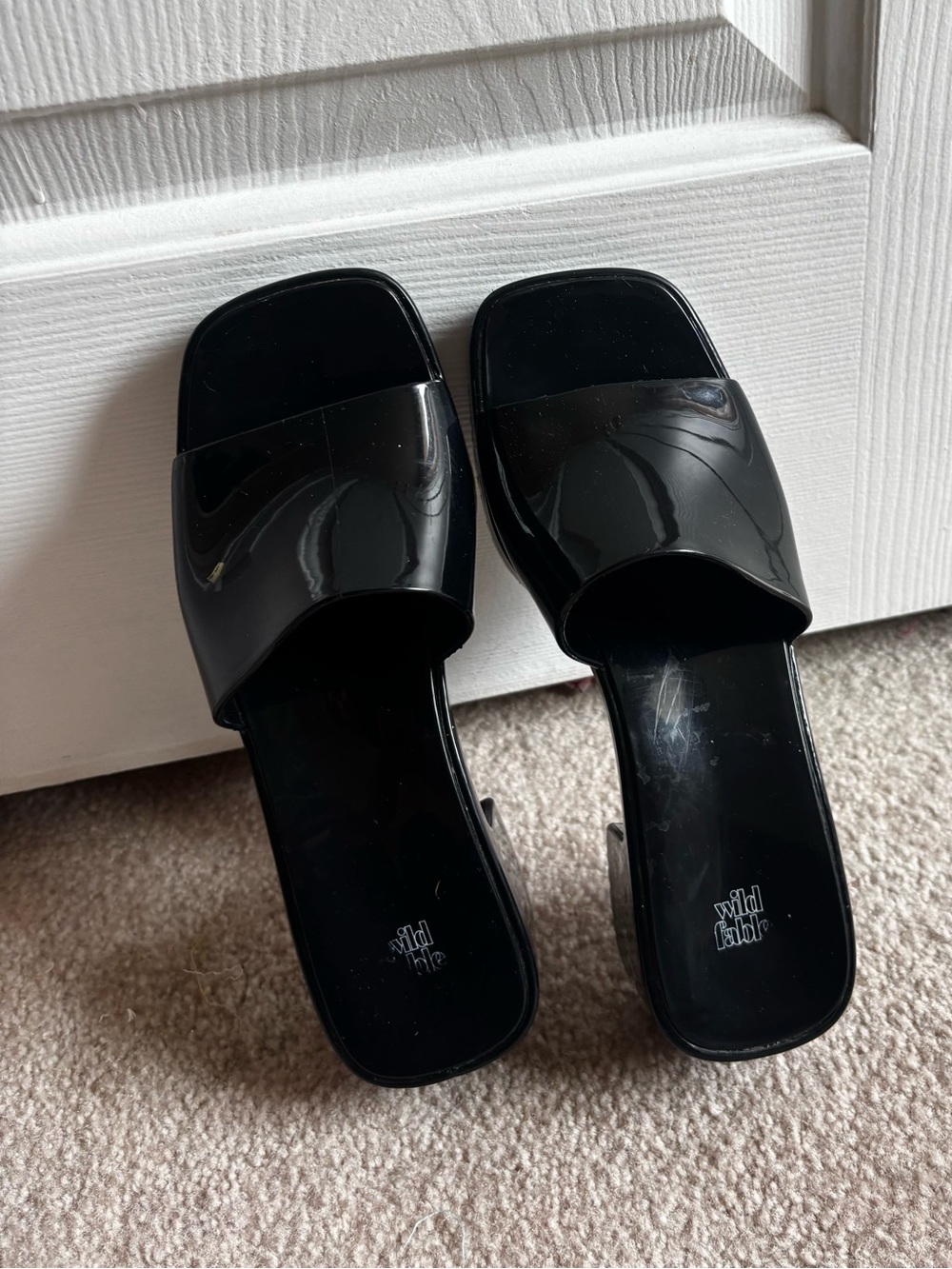 WILD FABLE Black Macy Mule Heels Block Sandals Open Toe Backless Size 5